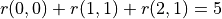 r(0, 0) + r(1, 1) + r(2, 1) = 5